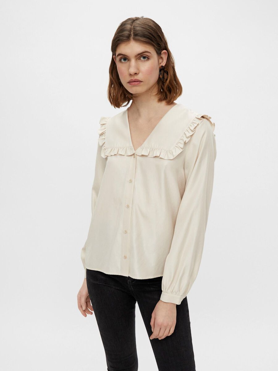 Pieces STATEMENT COLLAR LONG SLEEVED SHIRT, Birch, highres - 17113231_Birch_003.jpg