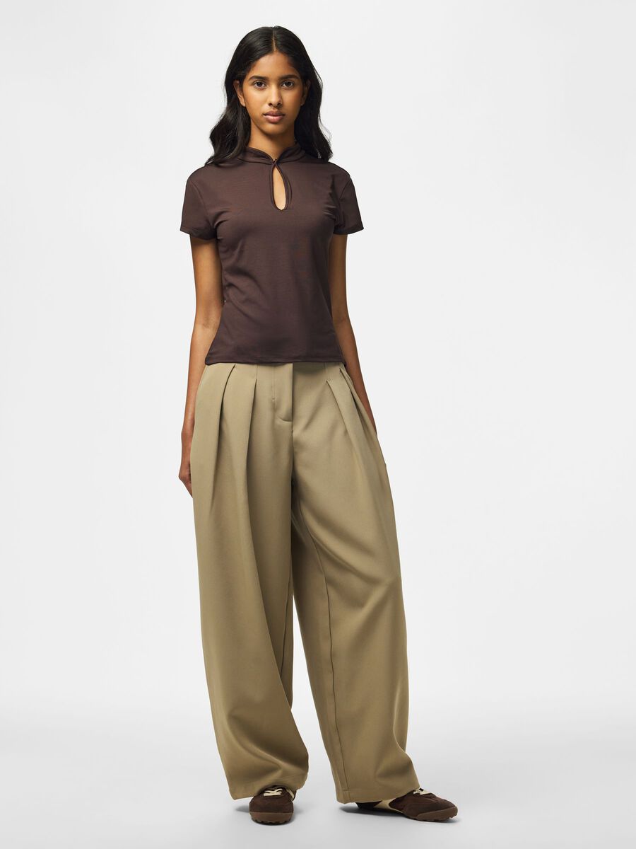 Product carousel image 1 PCAIDA - COL MONTANT TOP &Agrave; MANCHES COURTES, Chocolate Plum