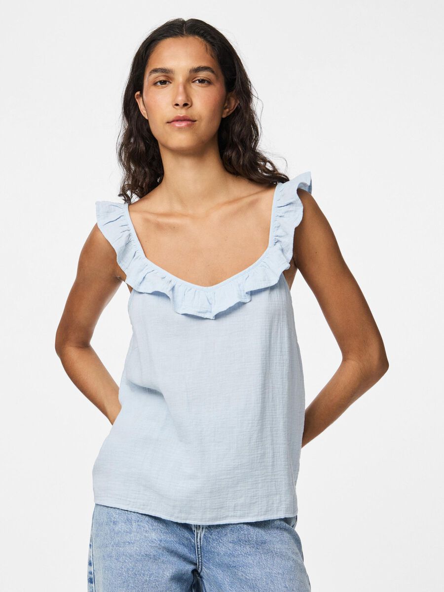 Pieces PCSASTINA MUSSELIN SLEEVELESS TOP, Cashmere Blue, highres - 17156479_CashmereBlue_003.jpg