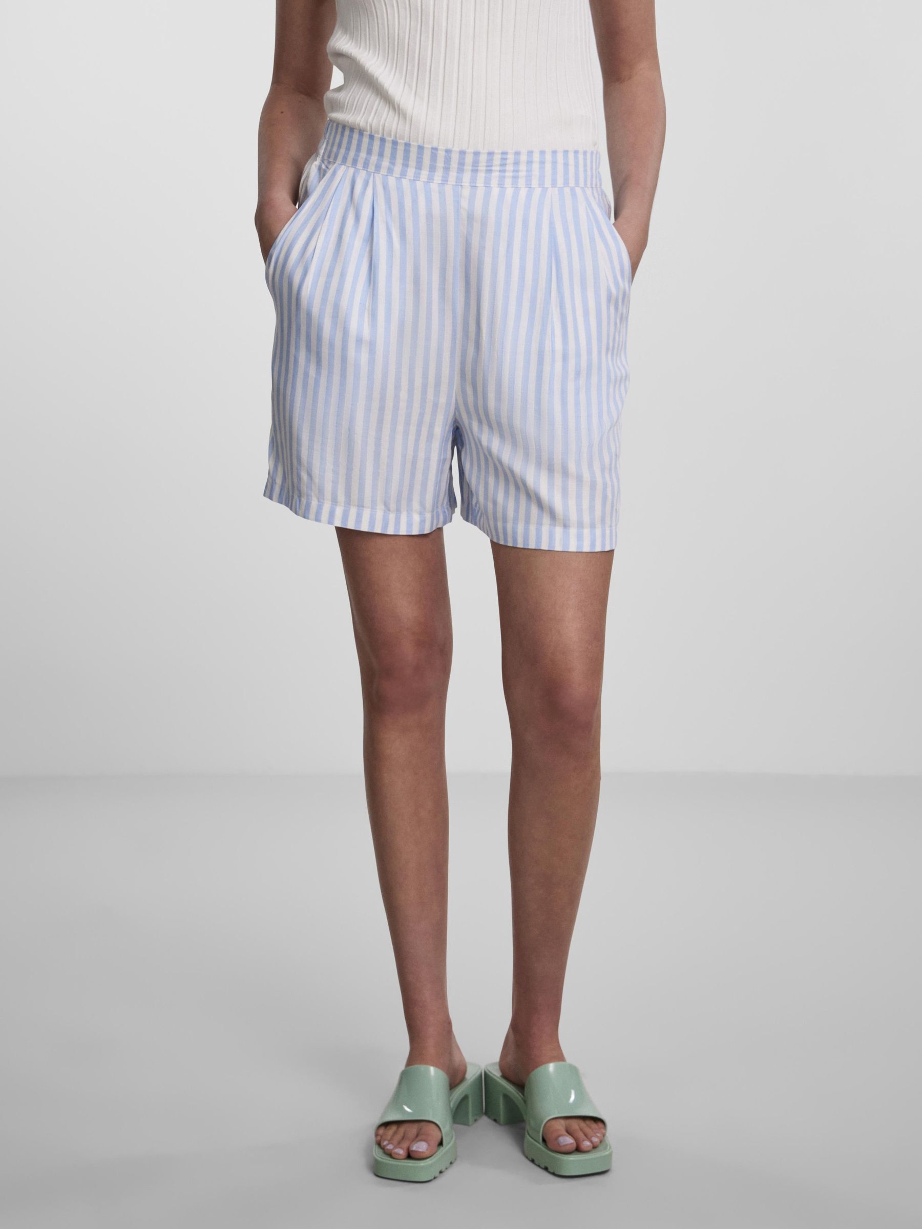 Blue and white striped flowy cheap shorts