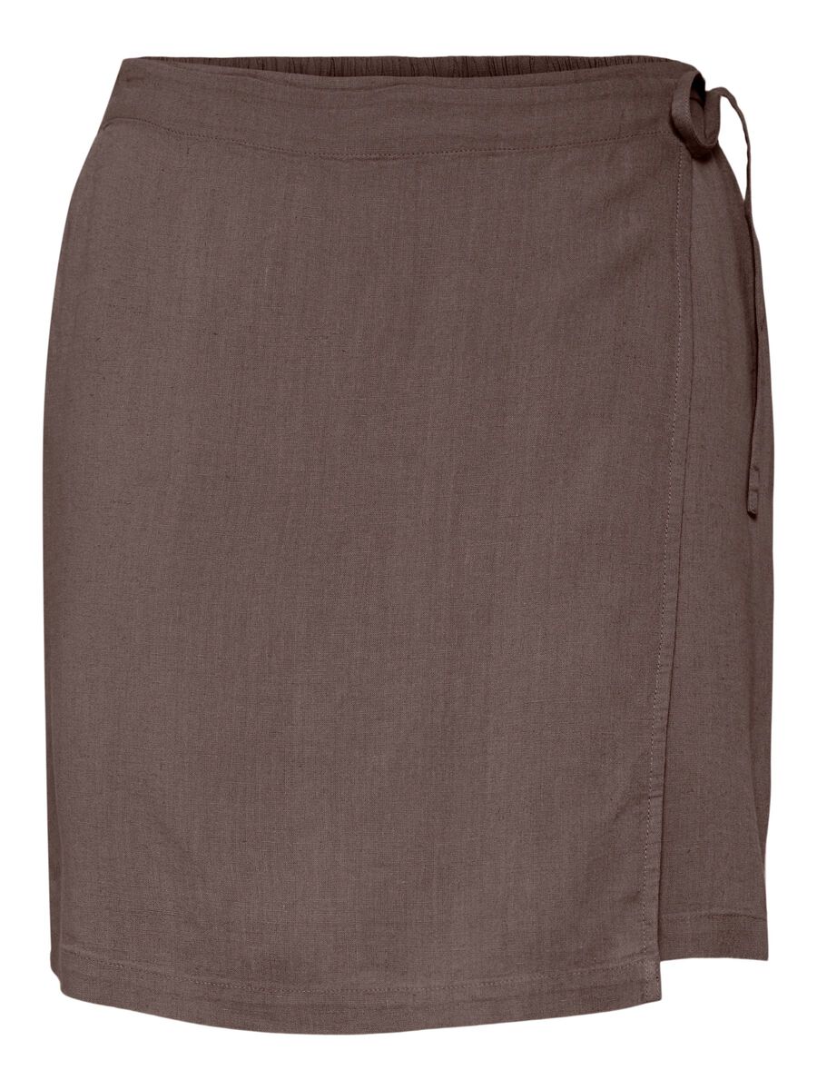 Product carousel image - PCPIA MINI LINEN BLEND WRAP SKIRT, Coffee Quartz | 1