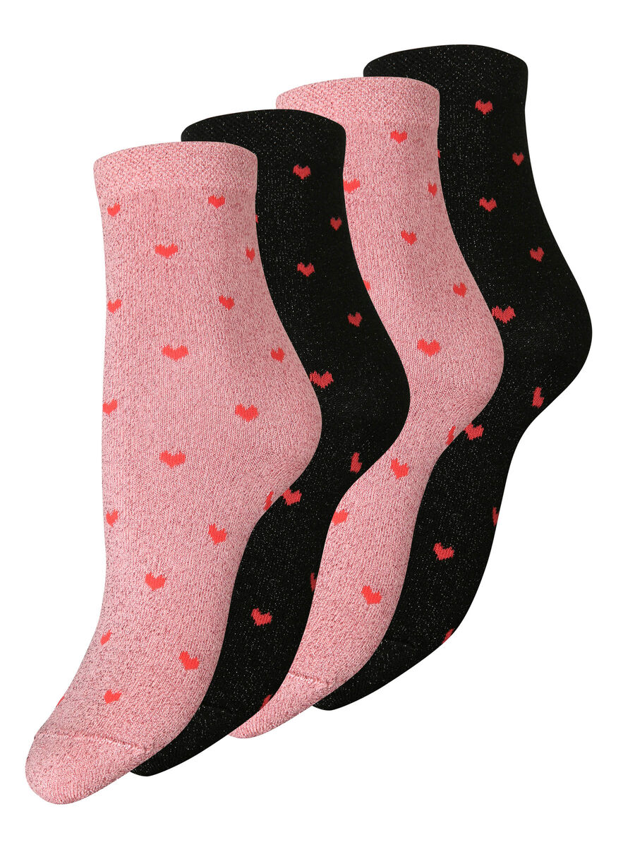 Pieces LOT DE 4 IMPRIMÉ CŒUR CHAUSSETTES, Black, highres - 17096830_Black_001.jpg