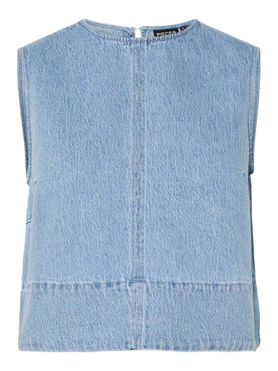 Pieces PCFLORA SLEEVELESS DENIM TOP, Light Blue Denim, highres - 17158369_LightBlueDenim_001.jpg