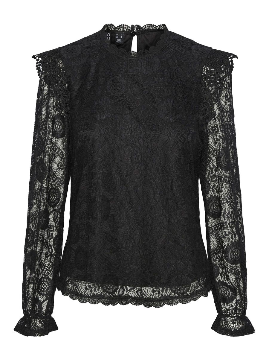 Pieces PCOLLINE LACE LONG SLEEVED BLOUSE, Black, highres - 17139863_Black_001.jpg