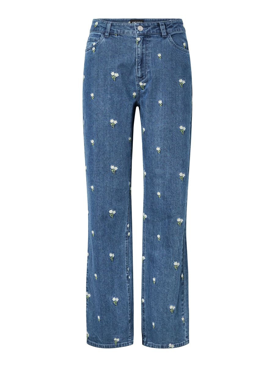 Product carousel image - PCFLORA HW STRAIGHT FIT JEANS, Medium Blue Denim | 1