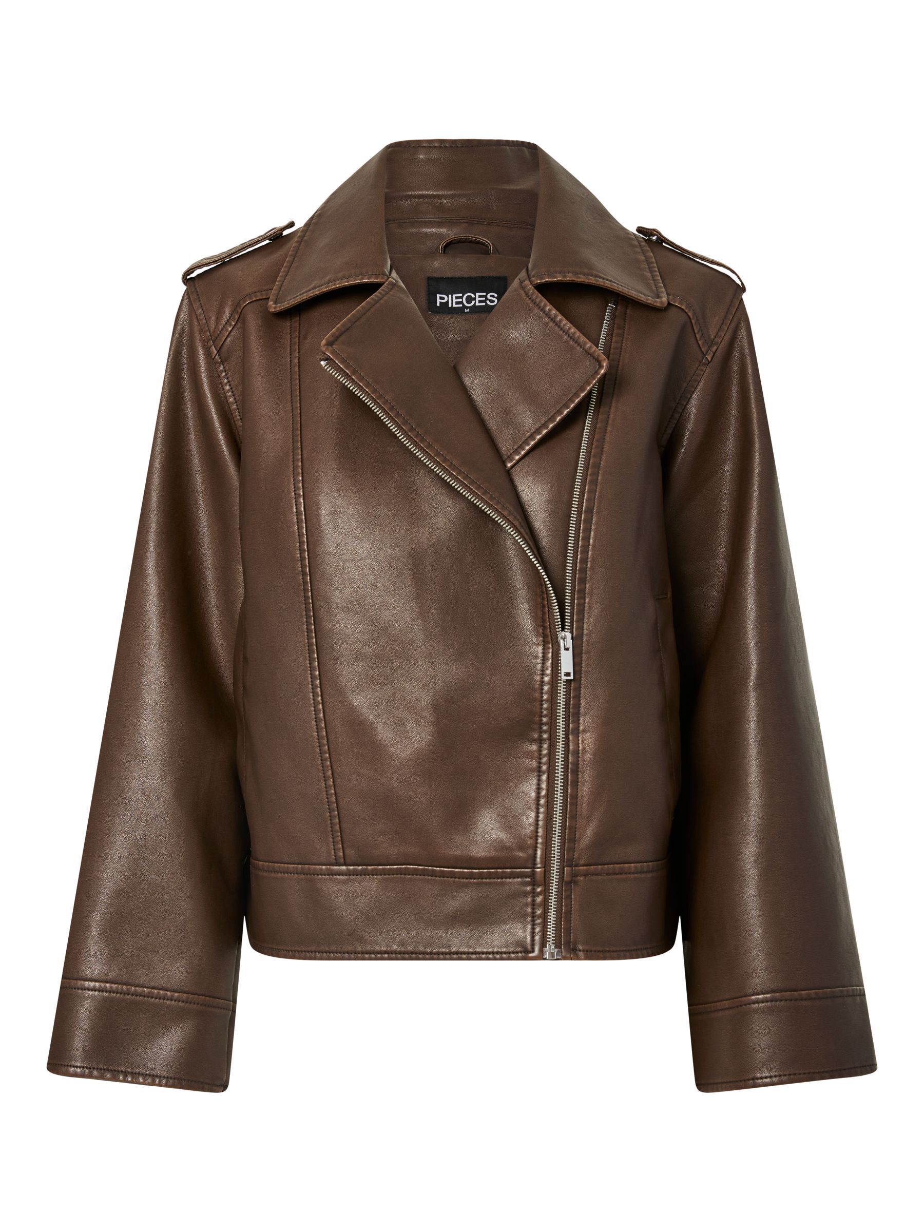 PCJOSIE COATED BIKER JACKET | Brown | PIECES® Finland