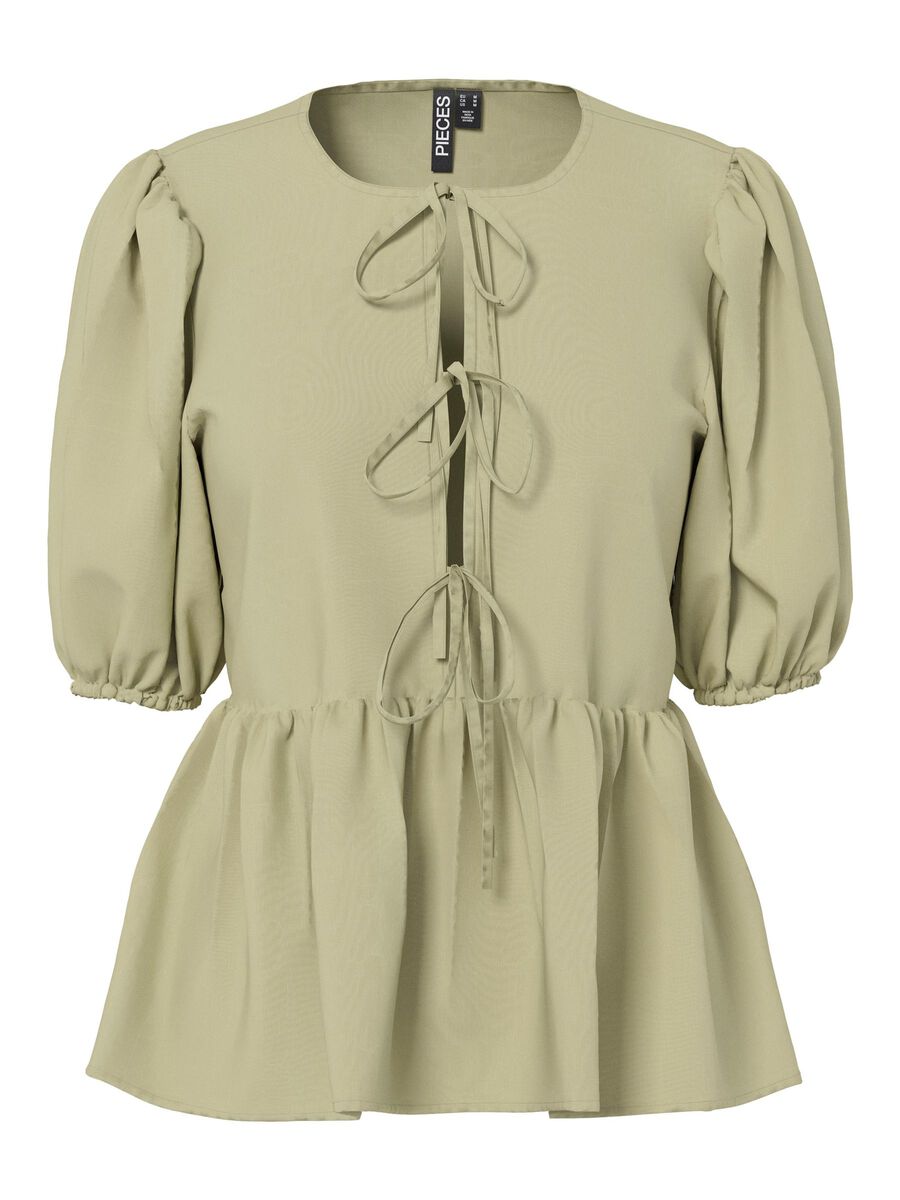 Pieces PCJOLLY TIE PUFF SLEEVED TOP, Sage Green, highres - 17148315_SageGreen_001.jpg