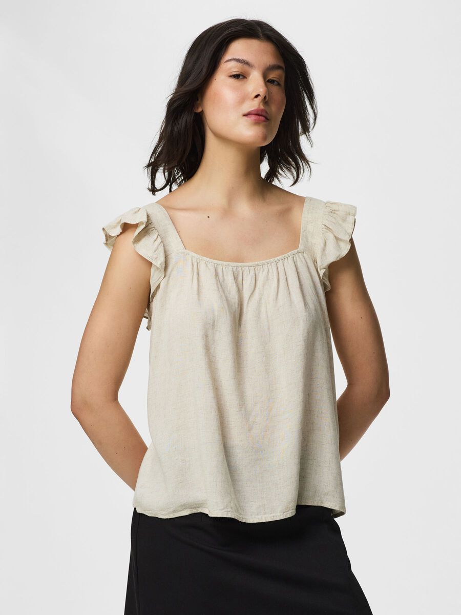 Product carousel image - PCPIA LINEN BLEND SLEEVELESS TOP, Birch | 1