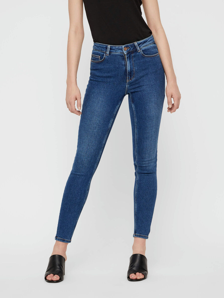 Pieces MID-RISE SLIM FIT JEANS, Medium Blue Denim, highres - 17102091_MediumBlueDenim_003.jpg