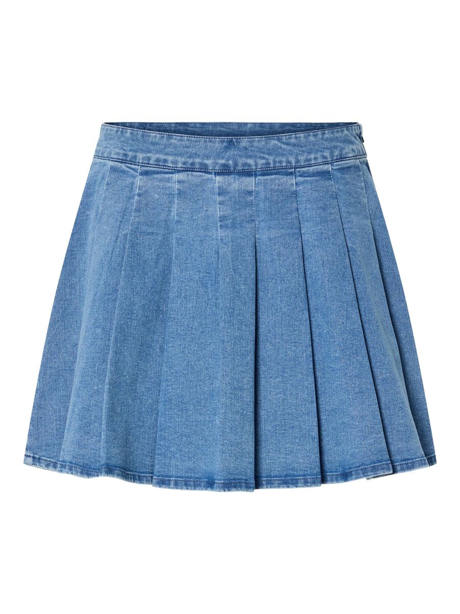 Pieces PCSILJE MW PLISSÉ MINI DENIM SKIRT, Light Blue Denim, highres - 17156077_LightBlueDenim_001.jpg