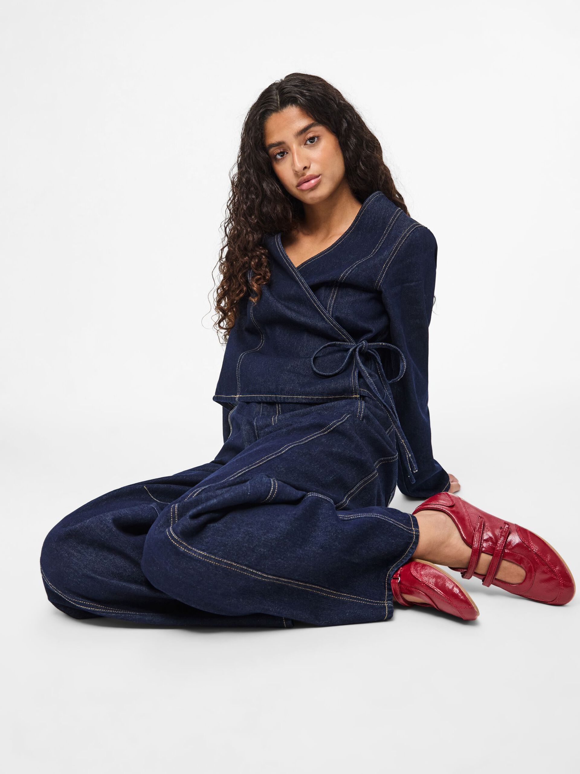 Carousel image - PCFENNA - LIEN À NOUER JEANS BARREL, Dark Blue Denim | 6