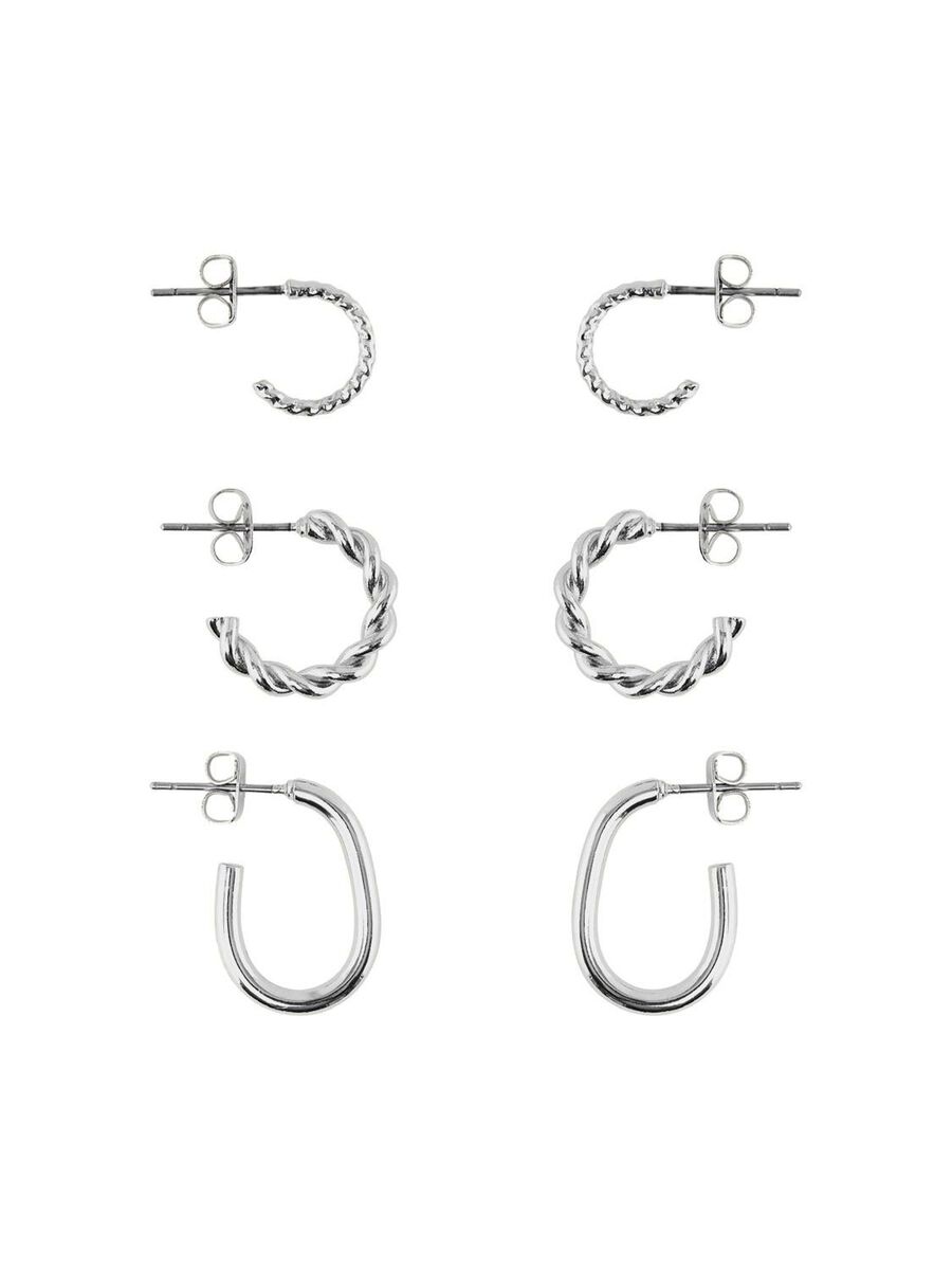 Pieces 3-PAK ØRERINGE, Silver Colour, highres - 17115457_SilverColour_001.jpg