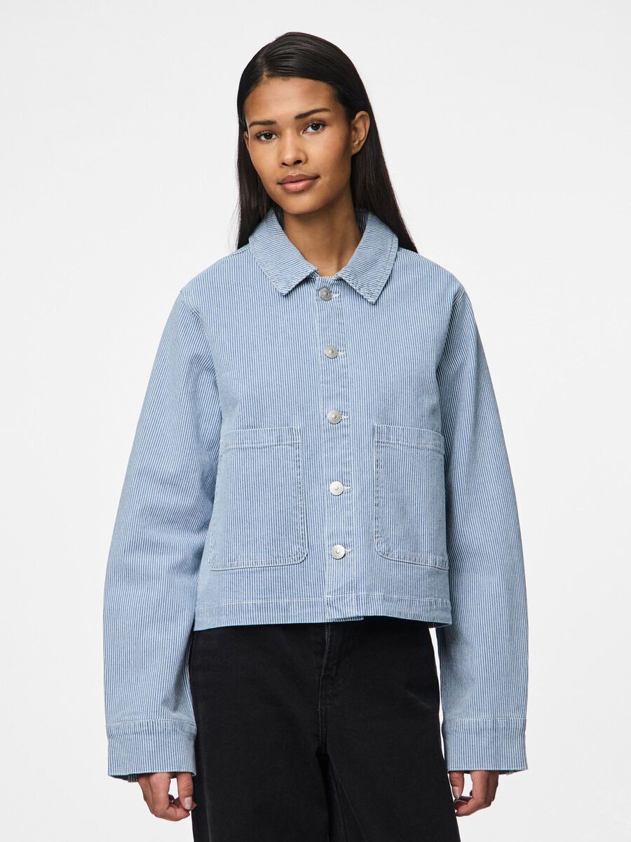 Pieces PCBILLO STRIPED DENIM JACKET, Light Blue Denim, highres - 17157739_LightBlueDenim_1207593_003.jpg
