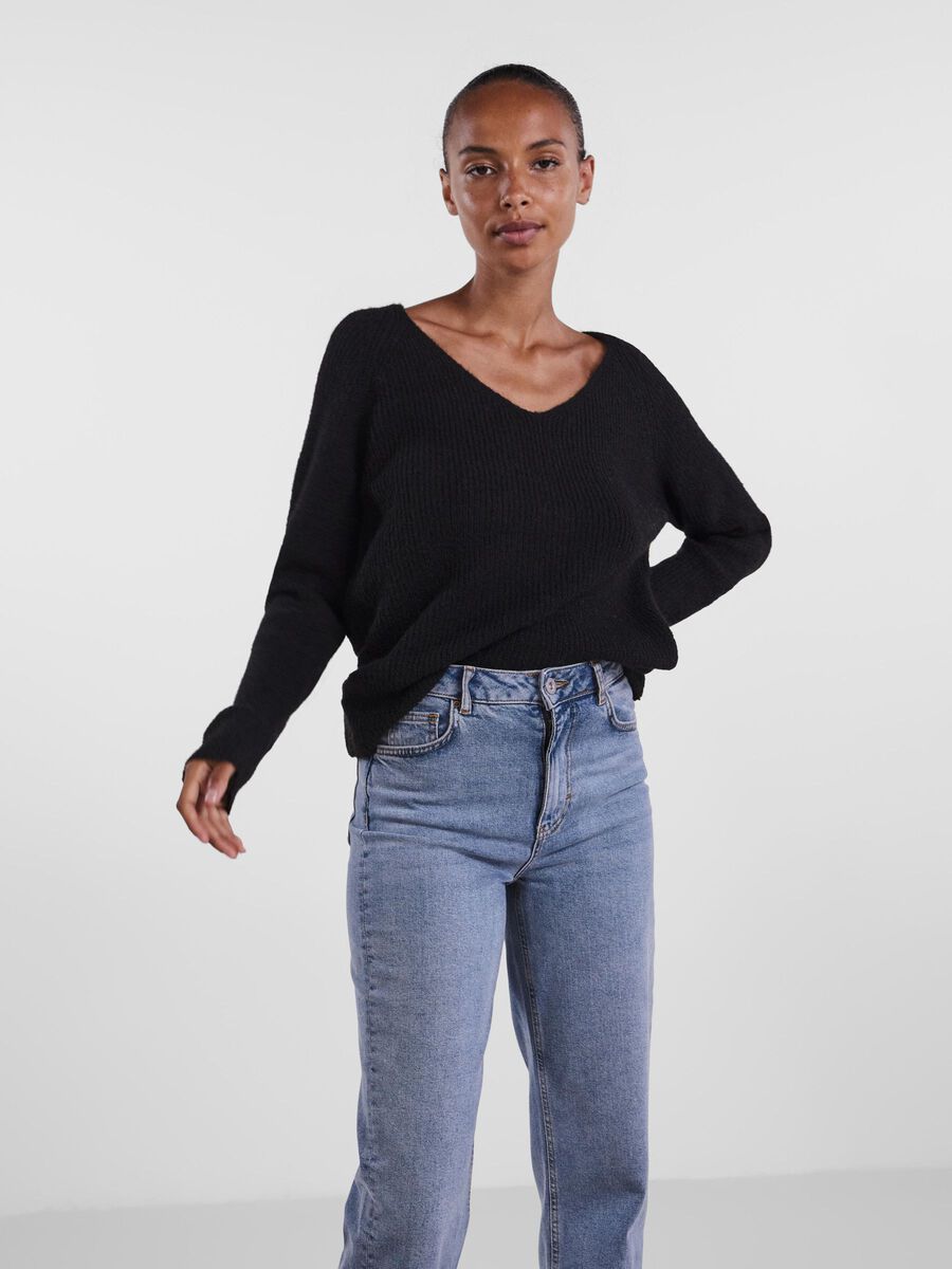 Pieces V-HALS STRIKKET PULLOVER, Black, highres - 17114251_Black_003.jpg