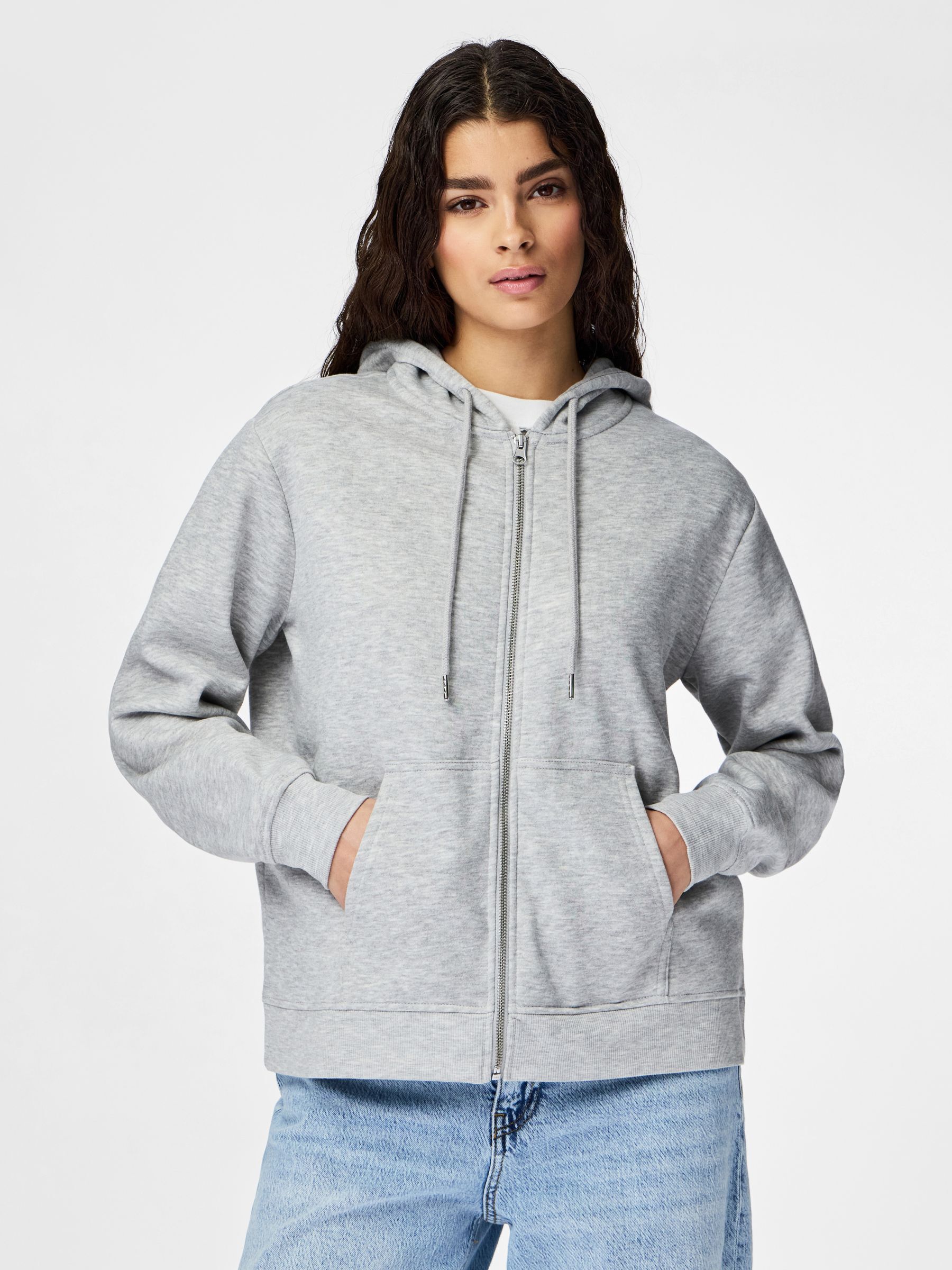 PCCHILLI ZIP-UP HOODIE | Grey | PIECES® Belgium