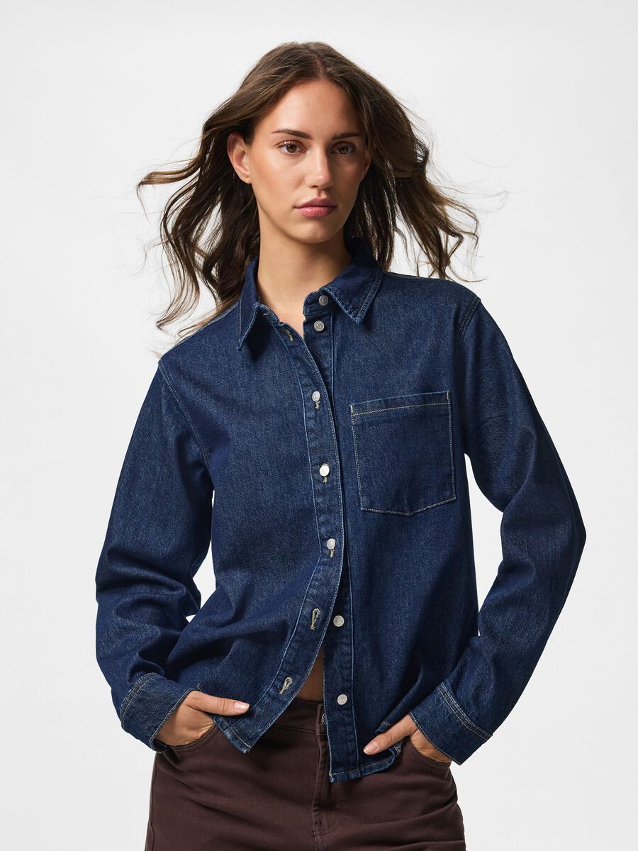 Carousel image 6 PCSILKE CHEMISE EN JEAN, Dark Blue Denim