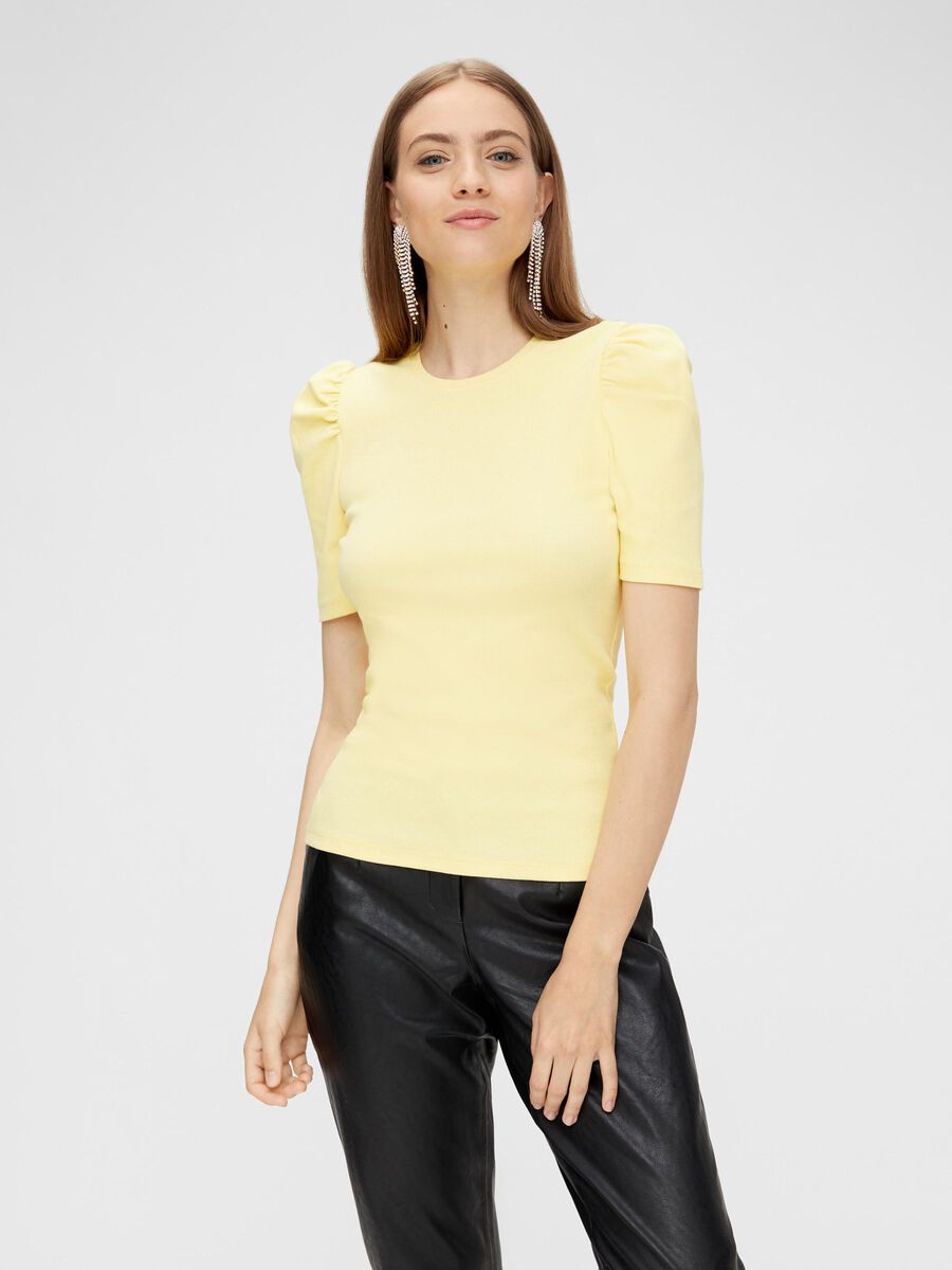 Pieces PUFF SLEEVED RIB TOP, Popcorn, highres - 17110522_Popcorn_820185_003.jpg
