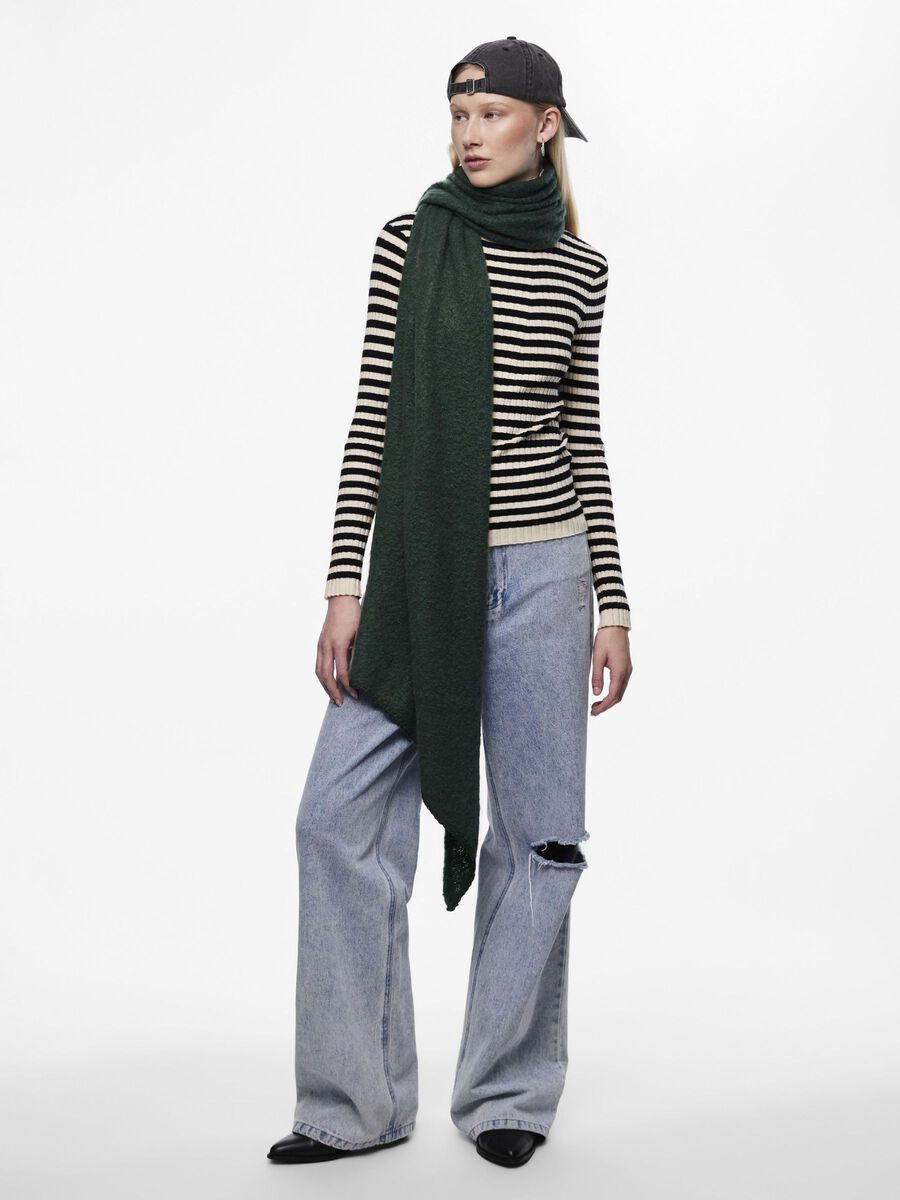 PIECES Dames PCPYRON LONG SCARF NOOS - Zwarte Gebreide Lange Sjaal 50x210 Cm