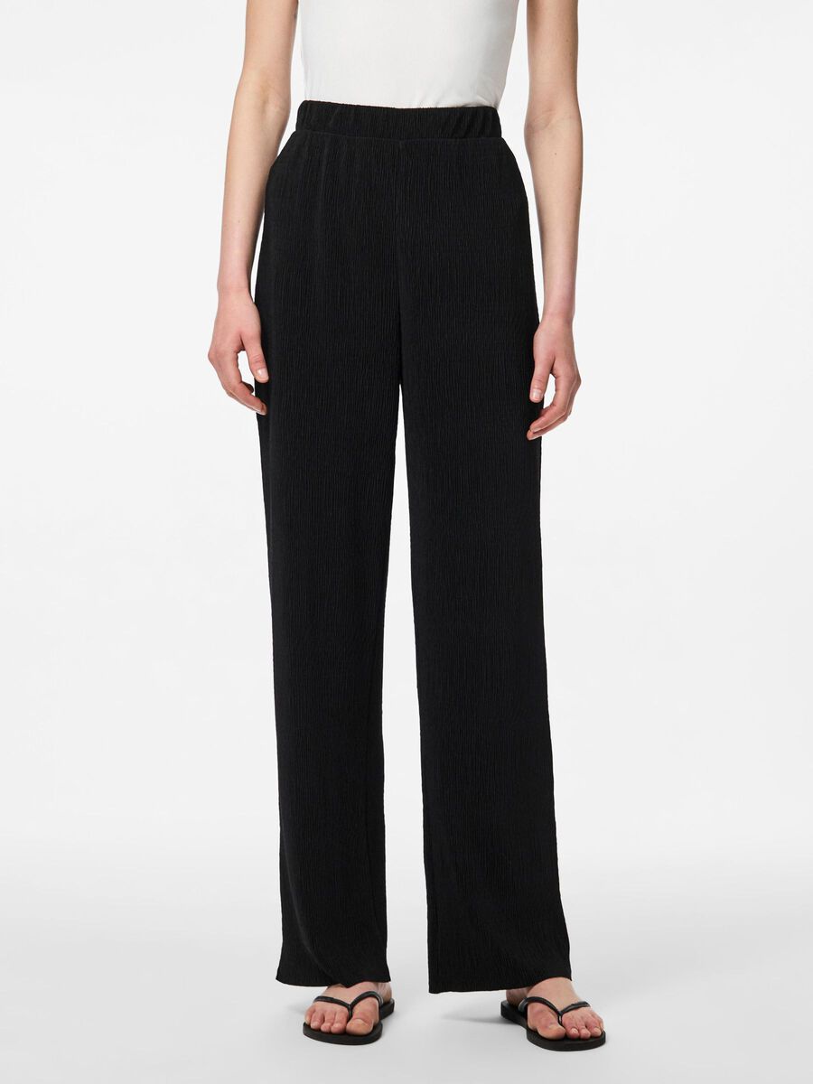 Pieces PCFLORA HW WIDE-LEG TROUSERS, Black, highres - 17155400_Black_003.jpg