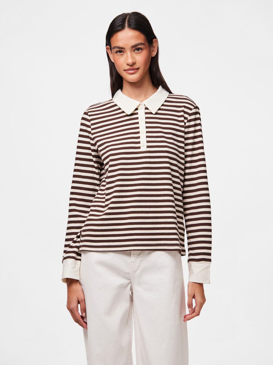 Pieces PCDONNA RIBBED LONG-SLEEVED POLO, Chicory Coffee, highres - 17160430_ChicoryCoffee_1215394_003.jpg