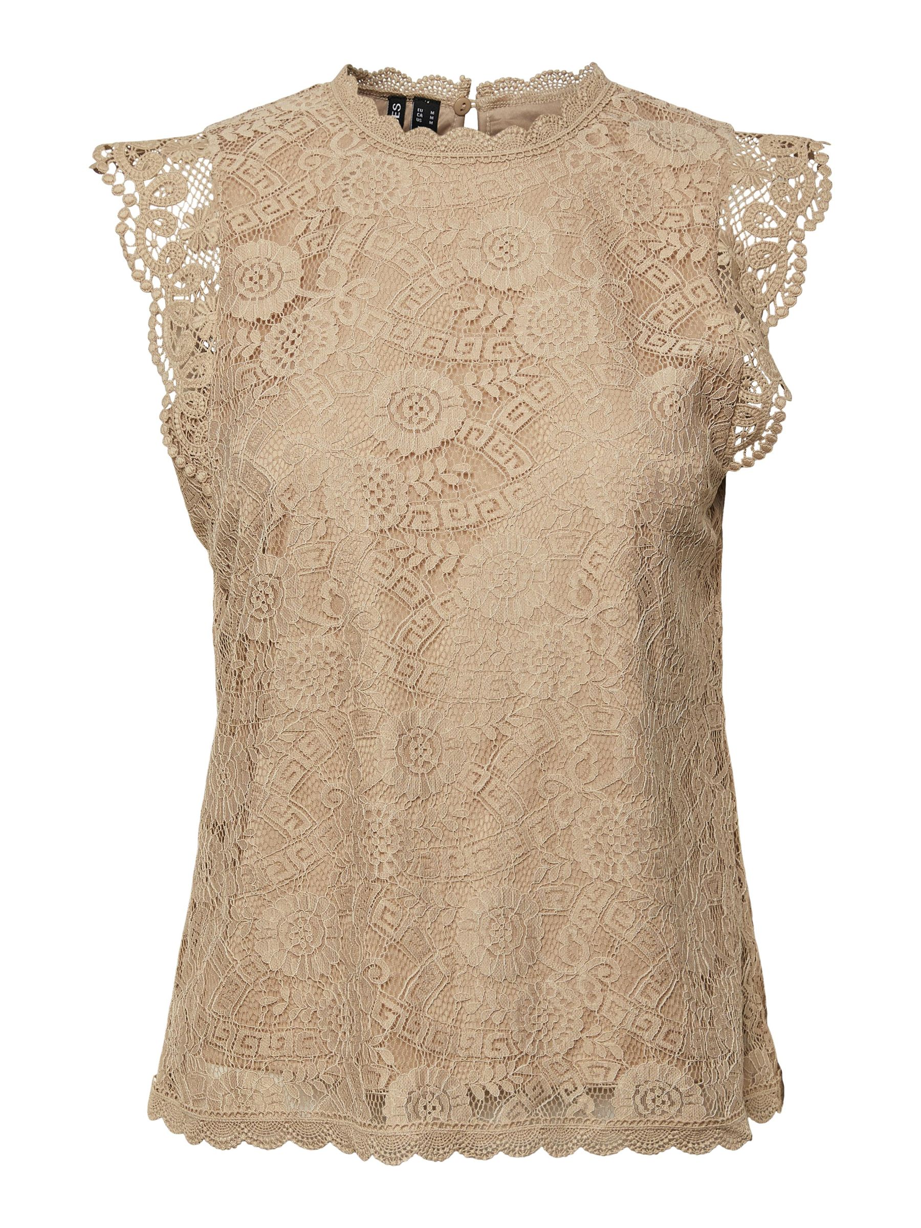 PCOLLINE LACE SLEEVELESS TOP | Brown | PIECES® Norway