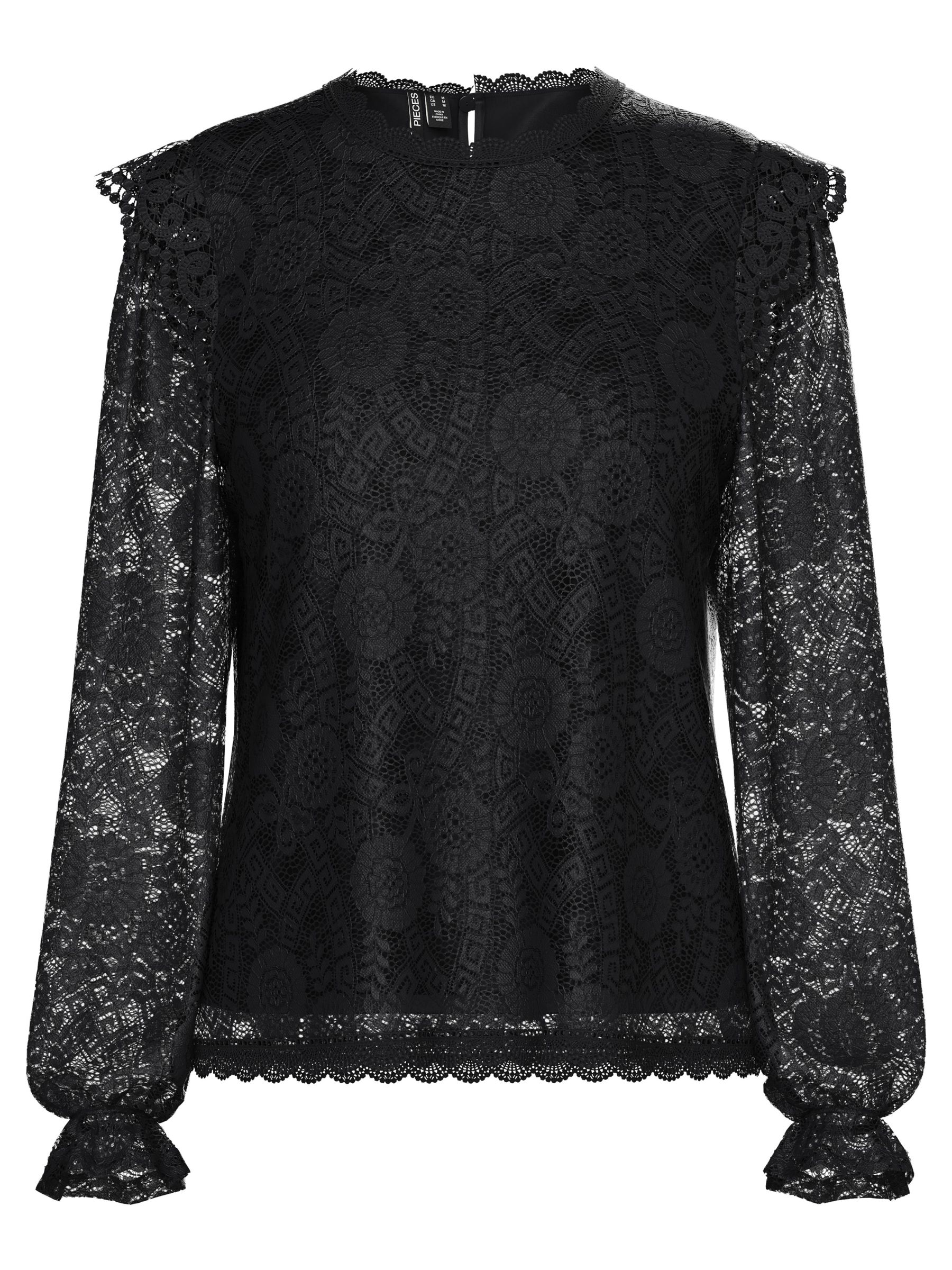 PCOLLINE LACE LONG SLEEVED BLOUSE Black PIECES France