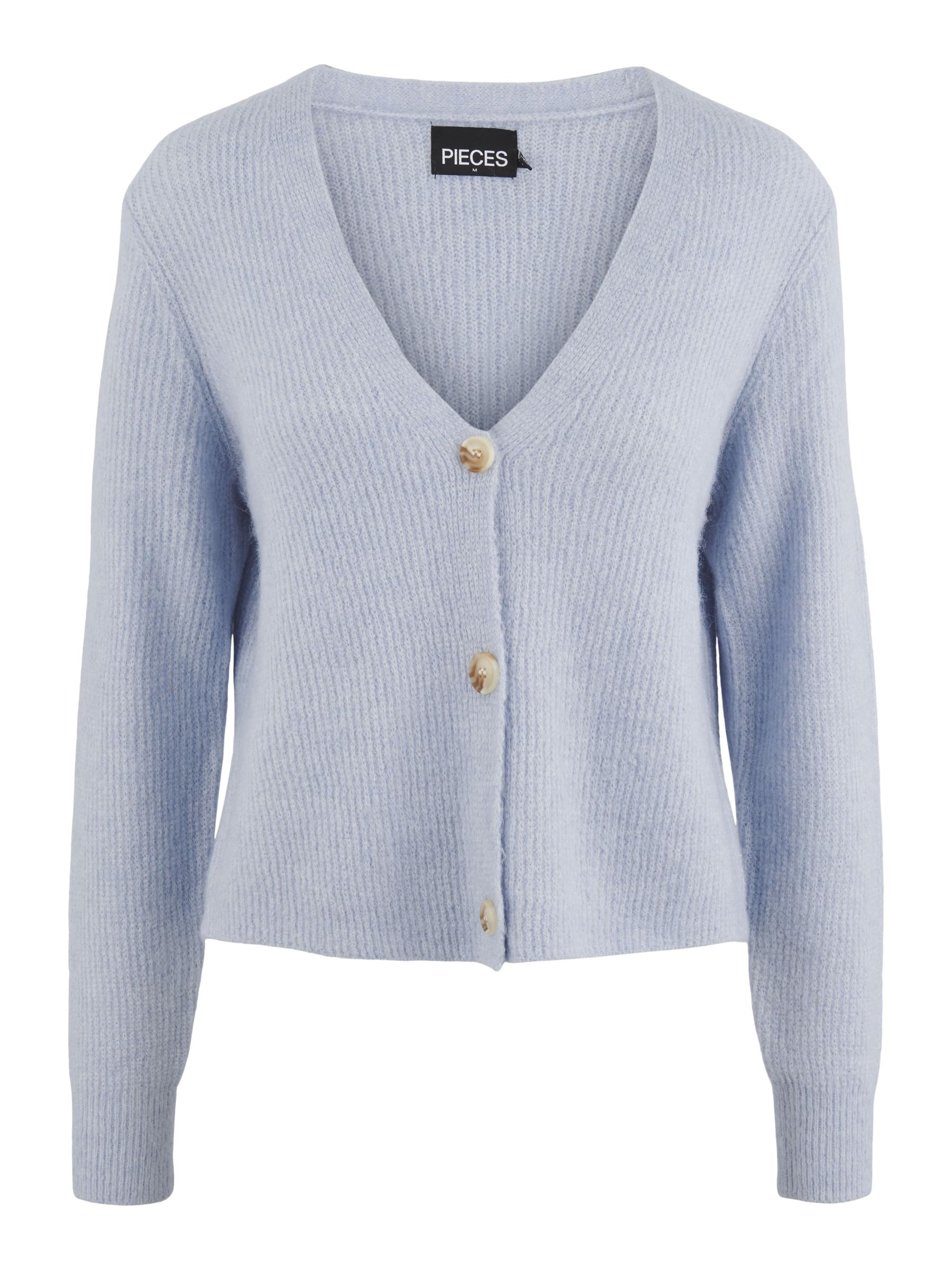 Cárdigan De Punto Para Mujer Pieces: Cuello En V, Manga Larga, Abotonado Delantero, Corte Regular