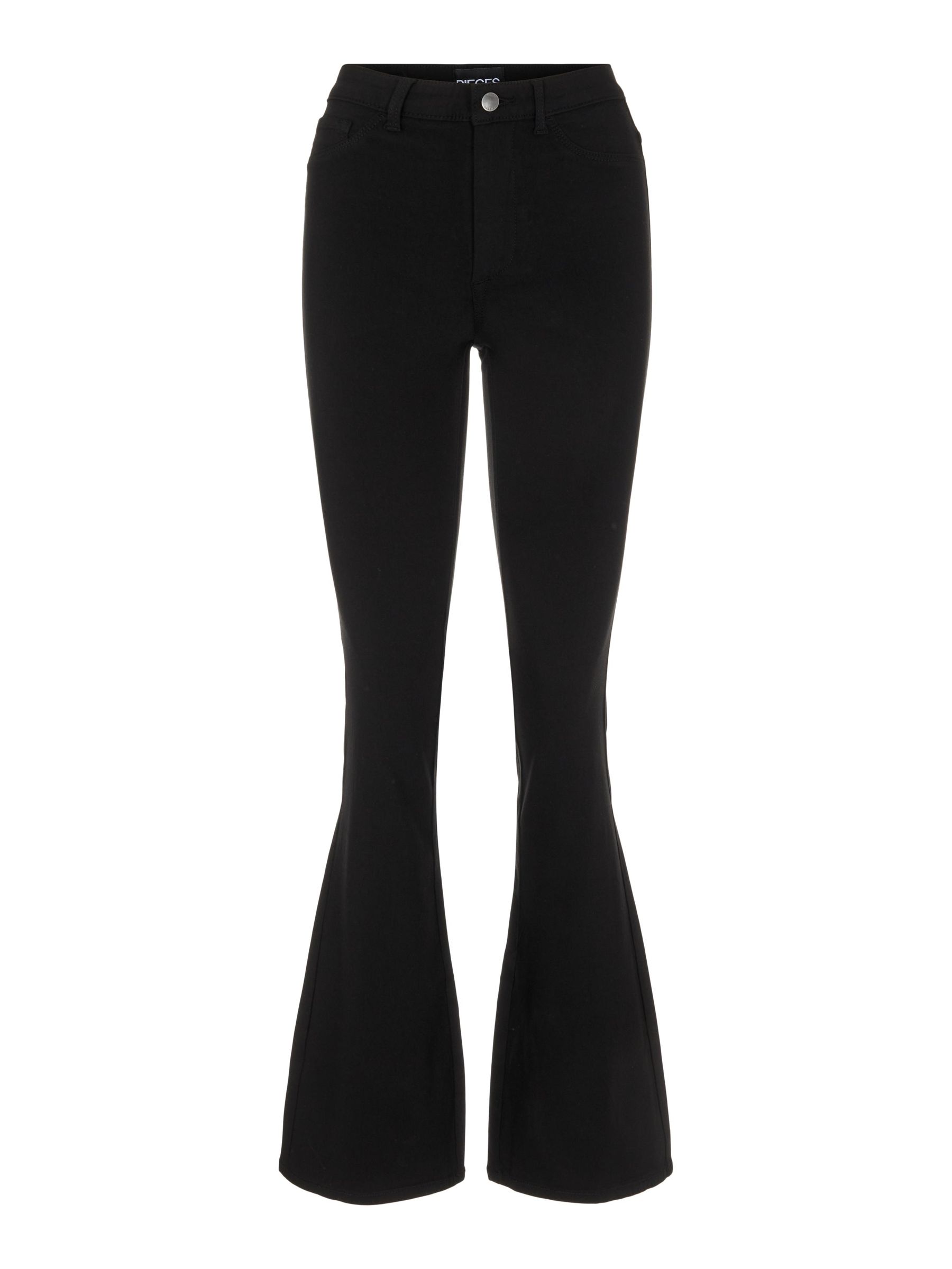 Mid Waist Stretchy Flared Trousers Black 1